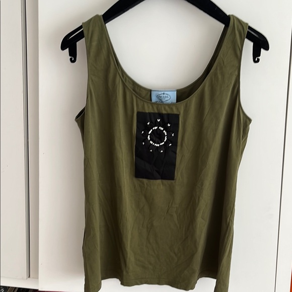 Olive Green Sleeveless Top with Black Accent - Picture 1 of 2